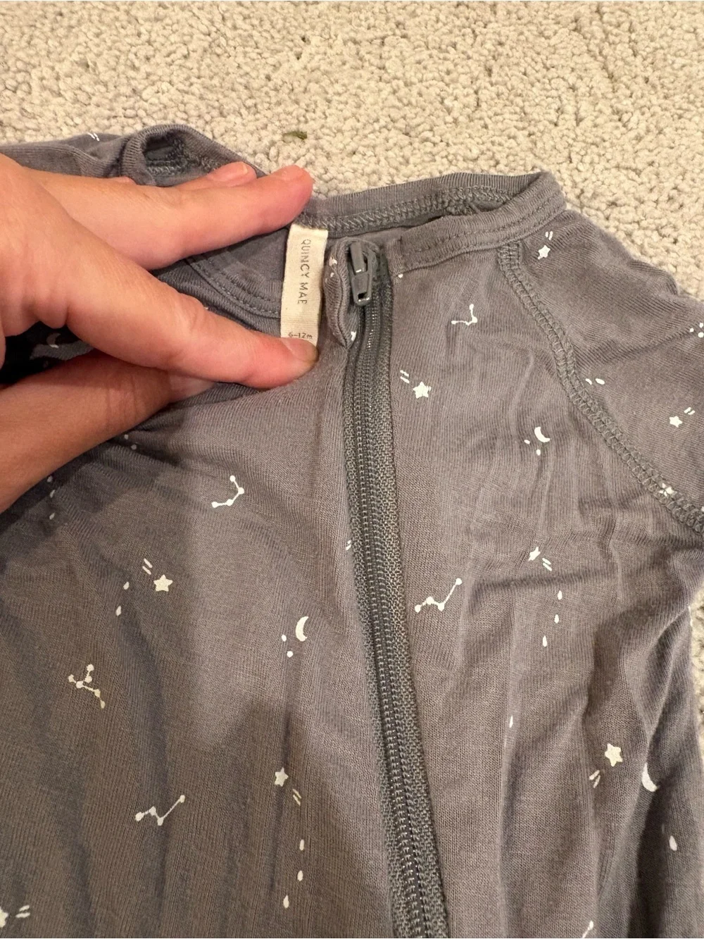 Quincy Mae Grey Footed Zip One-Piece Pajama with White Star Dots